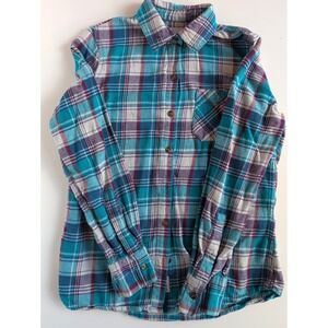 Field & Stream Womens Small Teal Purple Plaid Flannel Button Down Shirt SM